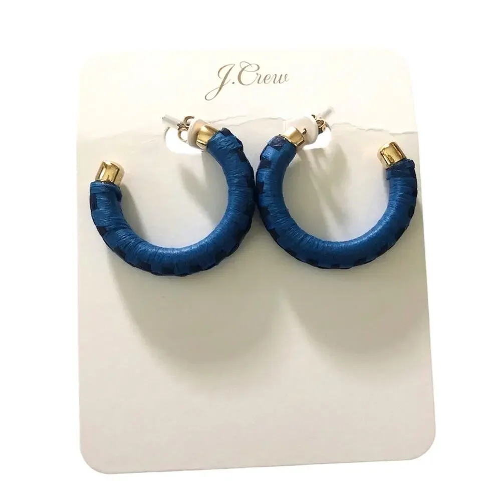 J. Crew Blue Raffia Hoop Earrings NEW